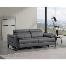 1246 - DivanItalia Dark Grey Top Grain Italian Leather Loveseat with Power Headrest