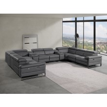 1246 - DivanItalia Dark Grey 10-Piece U-Shaped Modular Power Reclining Sectional with 4 Power Recliners and Power Headrests - Top Grain Italian Leather