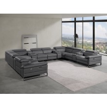 1246 - DivanItalia Dark Grey 12-Piece U-Shaped Modular Power Reclining Sectional with 4 Power Recliners and Power Headrests - Top Grain Italian Leather