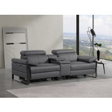 1246 - DivanItalia Dark Grey Top Grain Italian Leather Console Loveseat with Power Headrest
