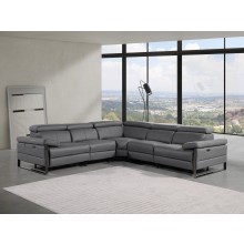 1246 - DivanItalia Dark Grey 5-Piece L-Shaped Modular Power Reclining Sectional with Power Headrests - Top Grain Italian Leather