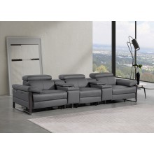1246 - DivanItalia Dark Grey Modular Power Triple Reclining Dual Console Sofa with Power Reclining Headrests - Top Grain Italian Leather