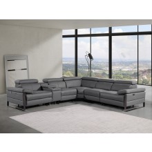 1246 - DivanItalia Dark Grey 6-Piece L-Shaped Modular Power Reclining Sectional with 3 Power Recliners and Power Headrests - Top Grain Italian Leather