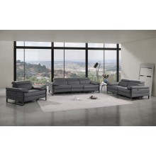 1246 - DivanItalia Dark Grey Modular Power Triple Reclining Sofa, Loveseat, and Chair Set with Power Headrests - Top Grain Italian Leather