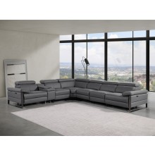 1246 - DivanItalia Dark Grey 7-Piece L-Shaped Modular Power Reclining Sectional with 3 Power Recliners and Power Headrests - Top Grain Italian Leather