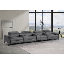 1246 - DivanItalia Dark Grey Modular Power Triple Reclining Triple Console Sofa with Power Reclining Headrests - Top Grain Italian Leather