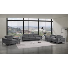 1246 - DivanItalia Dark Grey Modular Power Triple Reclining Sofa, Console Loveseat, and Chair Set with Power Headrests - Top Grain Italian Leather
