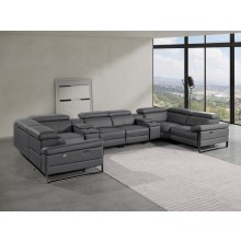 1246 - DivanItalia Dark Grey 8-Piece U-Shaped Modular Power Reclining Sectional with 2 Power Recliners and Power Headrests - Top Grain Italian Leather