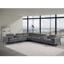 1246 - DivanItalia Dark Grey 8-Piece L-Shaped Modular Power Reclining Sectional with 4 Power Recliners and Power Headrests - Top Grain Italian Leather