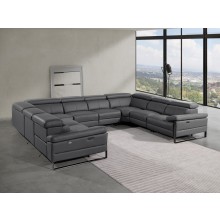 1246 - DivanItalia Dark Grey 8-Piece U-Shaped Modular Power Reclining Sectional with 4 Power Recliners and Power Headrests - No Console - Top Grain Italian Leather