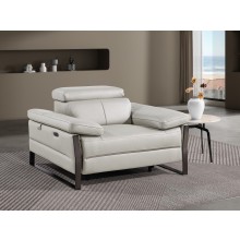1246 - DivanItalia Light Grey Power Reclining Arm Chairwith Power Headrests - Top Grain Italian Leather