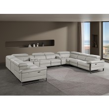 1246 - DivanItalia Light Grey 10-Piece U-Shaped Modular Power Reclining Sectional with 4 Power Recliners and Power Headrests - Top Grain Italian Leather