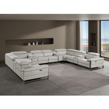 1246 - DivanItalia Light Grey 12-Piece U-Shaped Modular Power Reclining Sectional with 4 Power Recliners and Power Headrests - Top Grain Italian Leather