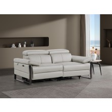 1246 - DivanItalia Light Grey Top Grain Italian Leather Loveseat with Power Headrest