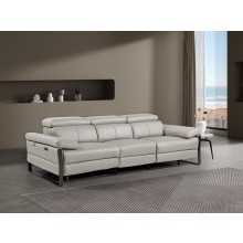 1246 - DivanItalia Light Grey Modular Power Dual Reclining Sofa with Power Reclining Headrests - Top Grain Italian Leather