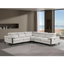 1246 - DivanItalia Light Grey 5-Piece L-Shaped Modular Power Reclining Sectional with Power Headrests - Top Grain Italian Leather