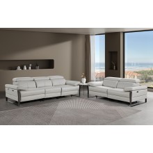 1246 - DivanItalia Light Grey Modular Power Dual Reclining Sofa and Loveseat Set with Power Headrests - Top Grain Italian Leather