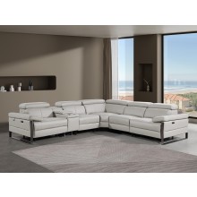 1246 - DivanItalia Light Grey 6-Piece L-Shaped Modular Power Reclining Sectional with 3 Power Recliners and Power Headrests - Top Grain Italian Leather
