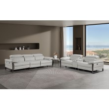 1246 - DivanItalia Light Grey Modular Power Triple Reclining Sofa and Console Loveseat Set with Power Headrests - Top Grain Italian Leather