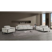 1246 - DivanItalia Light Grey Modular Power Triple Reclining Sofa, Loveseat, and Chair Set with Power Headrests - Top Grain Italian Leather