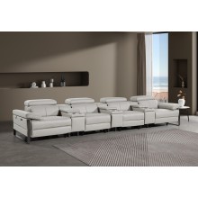 1246 - DivanItalia Light Grey Modular Power Triple Reclining Triple Console Sofa with Power Reclining Headrests - Top Grain Italian Leather