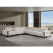 1246 - DivanItalia Light Grey 7-Piece L-Shaped Modular Power Reclining Sectional with 4 Power Recliners and Power Headrests - Top Grain Italian Leather