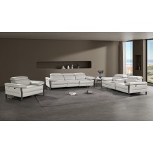 1246 - DivanItalia Light Grey Modular Power Dual Reclining Sofa, Console Loveseat, and Chair Set with Power Headrests - Top Grain Italian Leather