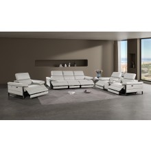 1246 - DivanItalia Light Grey Modular Power Triple Reclining Sofa, Console Loveseat, and Chair Set with Power Headrests - Top Grain Italian Leather