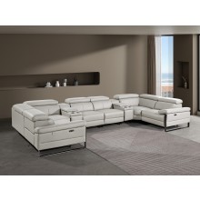 1246 - DivanItalia Light Grey 8-Piece U-Shaped Modular Power Reclining Sectional with 2 Power Recliners and Power Headrests - Top Grain Italian Leather