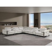 1246 - DivanItalia Light Grey 8-Piece L-Shaped Modular Power Reclining Sectional with 3 Power Recliners and Power Headrests - Top Grain Italian Leather