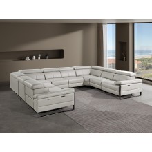 1246 - DivanItalia Light Grey 8-Piece U-Shaped Modular Power Reclining Sectional with 4 Power Recliners and Power Headrests - No Console - Top Grain Italian Leather