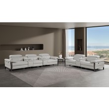 1246 - DivanItalia Light Grey Modular Power Reclining Dual Console Sofa and Console Loveseat Set with Power Headrests - Top Grain Italian Leather