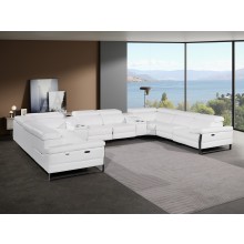 1246 - DivanItalia White 10-Piece U-Shaped Modular Power Reclining Sectional with 4 Power Recliners and Power Headrests - Top Grain Italian Leather