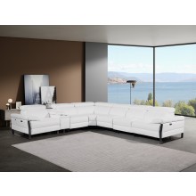 1246 - DivanItalia White 7-Piece L-Shaped Modular Power Reclining Sectional with 3 Power Recliners and Power Headrests - Top Grain Italian Leather