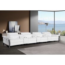 1246 - DivanItalia White Modular Power Triple Reclining Triple Console Sofa with Power Reclining Headrests - Top Grain Italian Leather