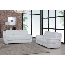 4572 White Genuine Leather Sofa and Loveseat Set