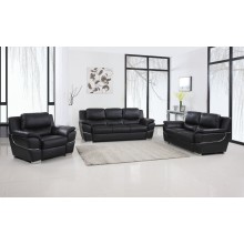 4572 Black Genuine Leather Sofa Set