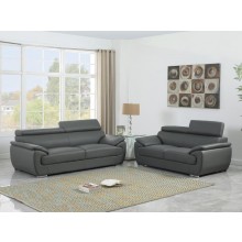 4571 Gray Genuine Leather Sofa and Loveseat Set