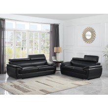 4571 Black Genuine Leather Sofa and Loveseat Set