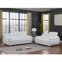 4571 White Genuine Leather Sofa and Loveseat Set