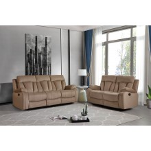 9760 Beige Microfiber Fabric Reclining Sofa & Loveseat Set