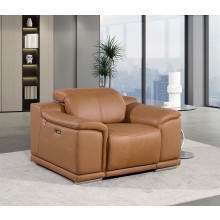9762 DivanItalia Cognac Top Grain Italian Leather Power Reclining Chair with Adjustable Headrest
