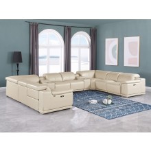 9762 - Beige 10-Piece 4-Power Reclining Italian Leather Sectional