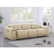 9762 DivanItalia Beige Top Grain Italian Leather Power Reclining Sofa with Dual Recliners