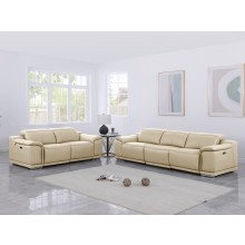 9762 DivanItalia Beige Modular Power Reclining Sofa and Loveseat Set in Top Grain Italian Leather