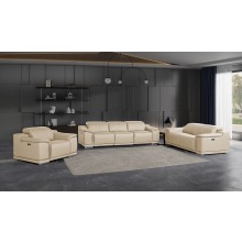 9762 DivanItalia Beige 6-Piece Modular Power Reclining Sofa Loveseat and Chair Set 6 Recliners Top Grain Italian Leather
