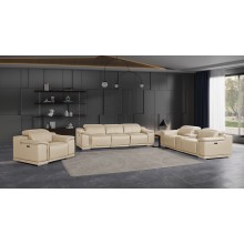 9762 DivanItalia Beige 7-Piece Modular Power Reclining Sofa Loveseat and Chair Set 6 Recliners Top Grain Italian Leather