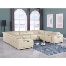 9762 - Beige 8-Piece No-Console 4-Power Reclining Italian Leather Sectional
