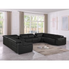 9762 - Black 10-Piece 4-Power Reclining Italian Leather Sectional