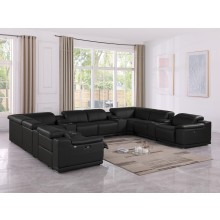 9762 - Black 12-Piece 4-Power Reclining Italian Leather Sectional